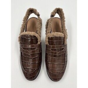 Aerosoles Gabrielle Brown Croc Leather Faux Shearling Sling Back Mules Women’s 9